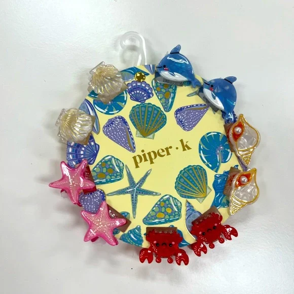 NWT 🐚 🐟🦀 ⭐️🐳 Pink Linen 10 mini Hair Clips Crab, Whale, sea shell, sea star - Picture 3 of 6